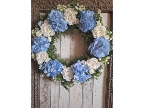 Věnec celoroční shabby chic,provence růže modrobílý