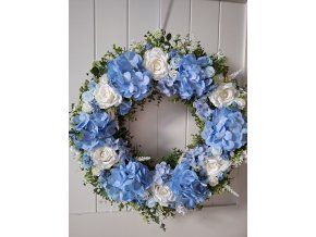 Věnec celoroční shabby chic,provence růže modrobílý