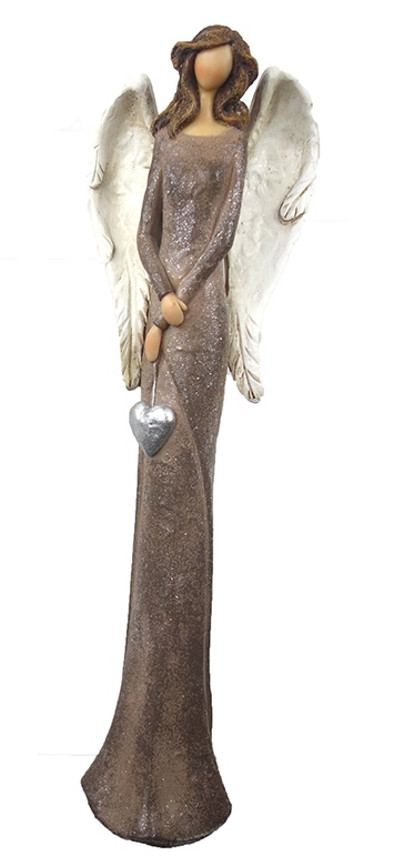Anděl soška hnědý třpytivý 40cm vintage patina