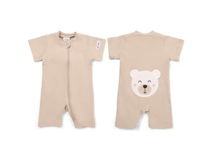 Moniel Dětský overal s krátkým rukávem Medvěd Pastel béžová