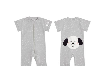 38514 1 moniel detsky overal s kratkym rukavem pes dots seda