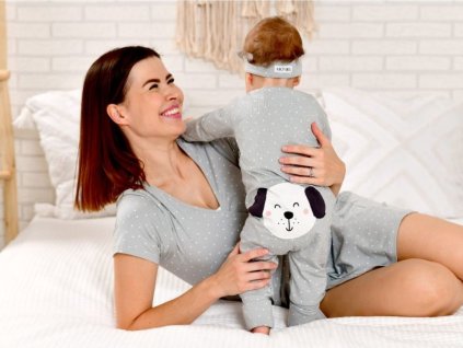 Moniel Dětský rostoucí overal Pes Dots šedá