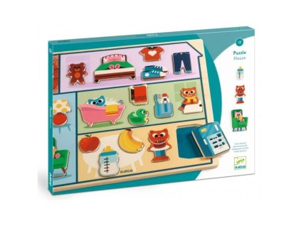 DJECO Dřevěné vkládací puzzle Domeček 2+