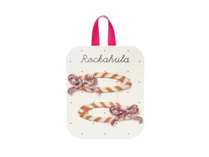 Sponky Rockahula Stripy Glitter Bow Clips