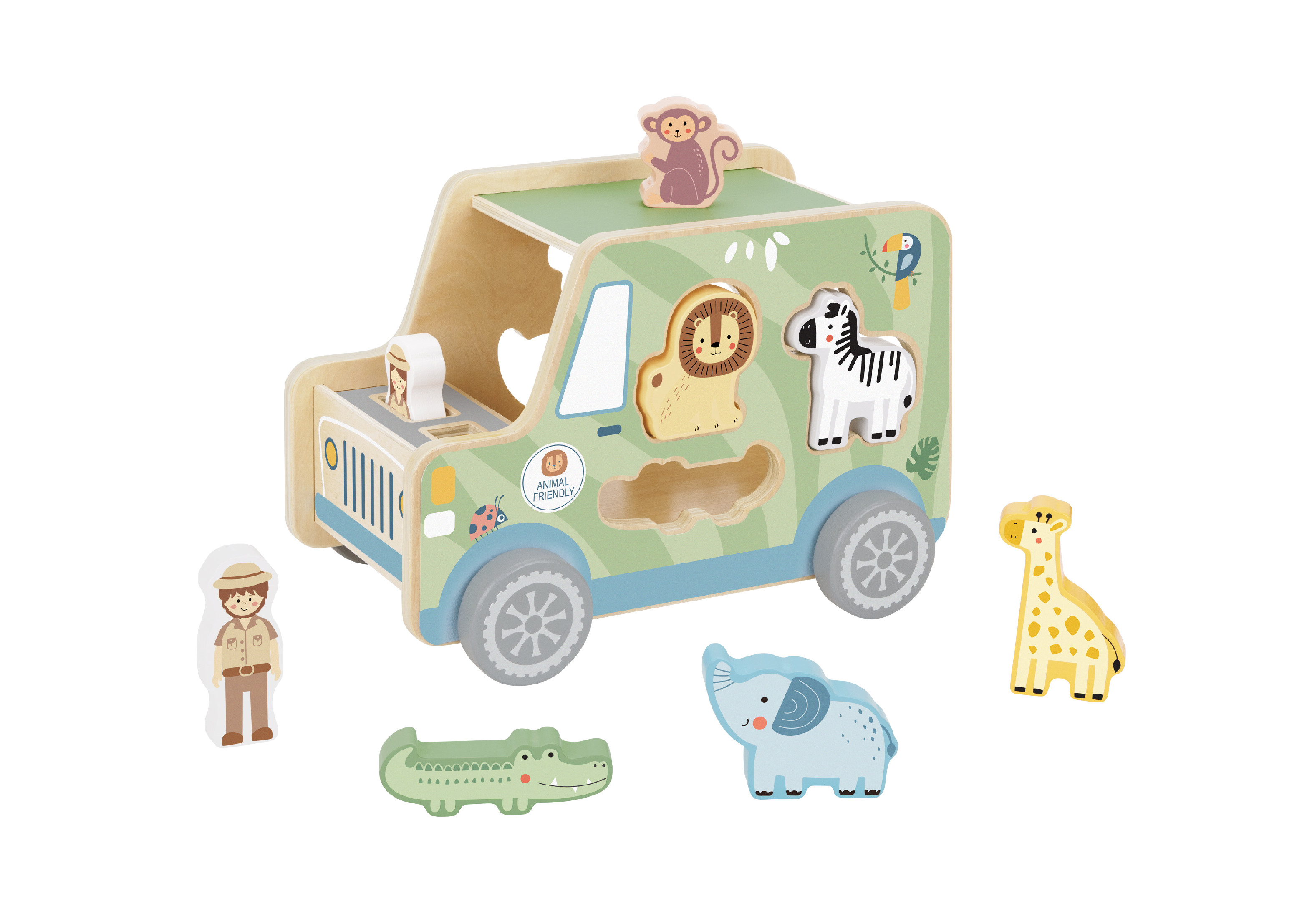 Drevená vkladačka Zvieratká Safari auto 9 ks