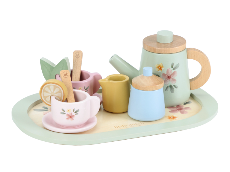 Čajový set drevený s kvetinovou potlačou