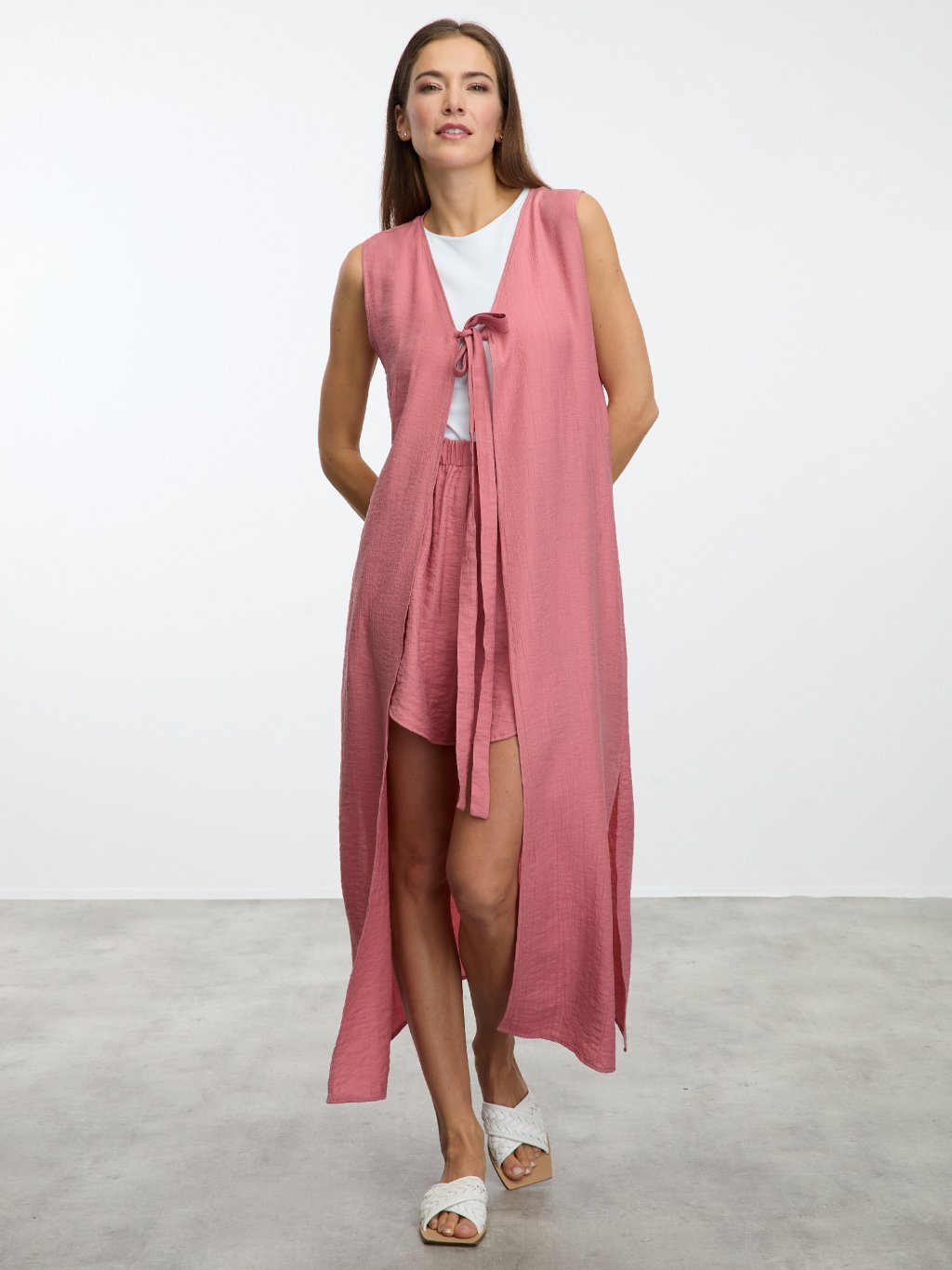 SIMPO korálová dlouhá tunika Sands na zavazování