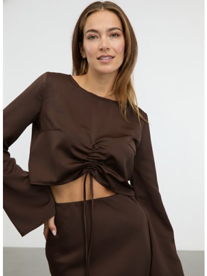 SIMPO čokoládově hnědý top Marsala se zavazováním
