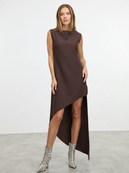 SIMPO čokoládově hnědé asymetrické šaty Kala