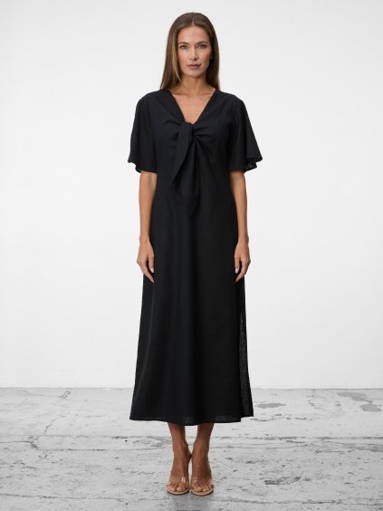 SIMPO lněné černé šaty Solea Mar s rukávkem