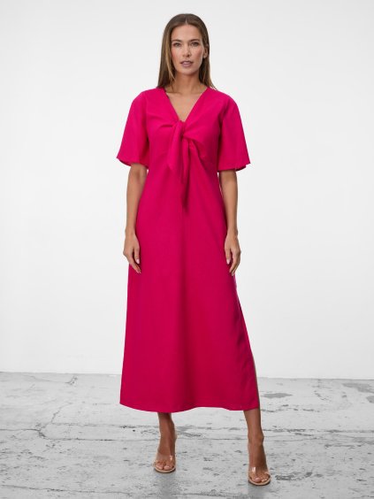 SIMPO lněné růžové šaty Solea Mar s rukávkem