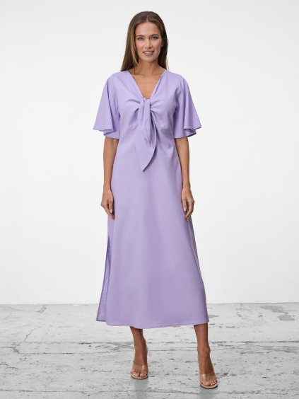 SIMPO lněné fialové šaty Solea Mar s rukávkem