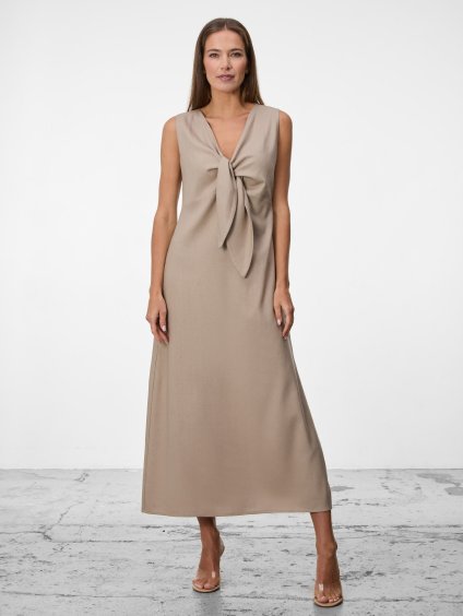 SIMPO lněné béžové šaty Solea Mar bez rukávu