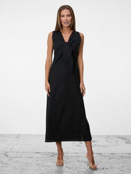 SIMPO lněné černé šaty Solea Mar bez rukávu