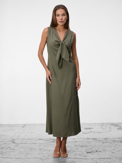 SIMPO lněné khaki šaty Solea Mar bez rukávu