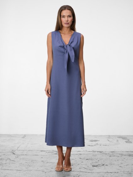 SIMPO lněné modré šaty Solea Mar bez rukávu