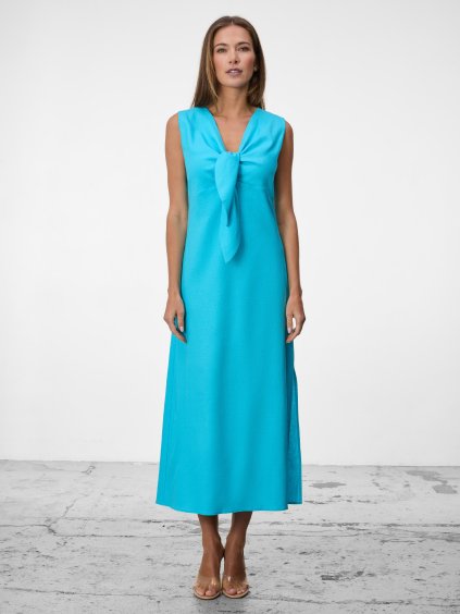 SIMPO lněné tyrkysové šaty Solea Mar bez rukávu