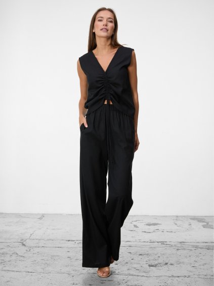 SIMPO lněné černé kalhoty Forma Mar