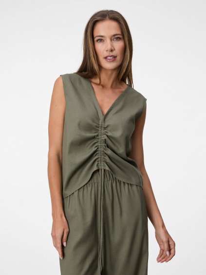 SIMPO lněný khaki top se stahováním Vela Mar