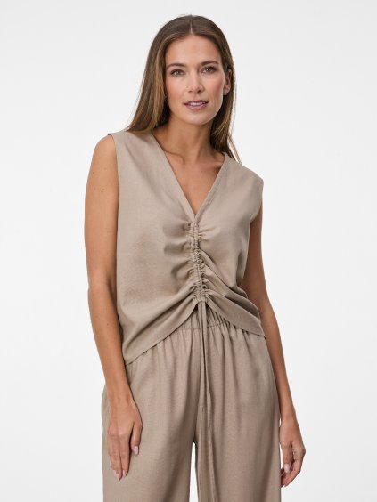 SIMPO lněný béžový top se stahováním Vela Mar