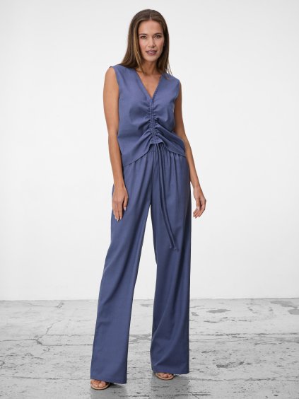 SIMPO lněné modré kalhoty Forma Mar