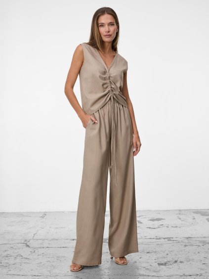 SIMPO lněné béžové kalhoty Forma Mar