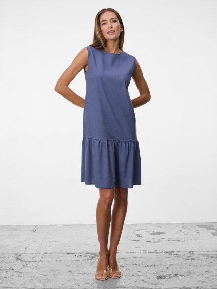 SIMPO lněné modré šaty Esté Mar