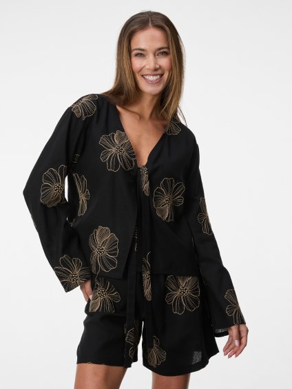 SIMPO lněné kimono Noir Bloom