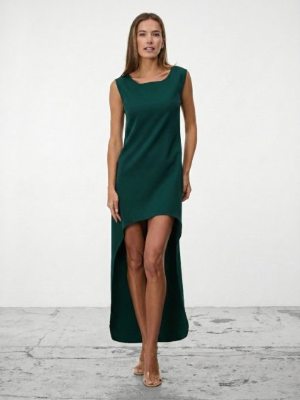 SIMPO lahvově zelené asymetrické šaty Ruby