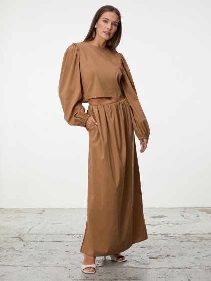 SIMPO světle hnědá bavlněná maxi sukně Balloon