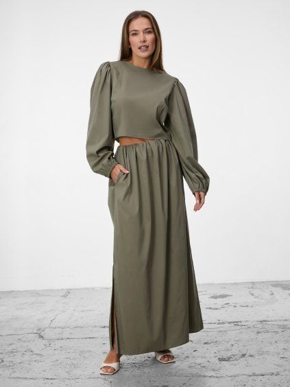 SIMPO khaki bavlněná maxi sukně Balloon
