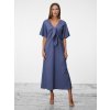 SIMPO lněné modré šaty Solea Mar s rukávkem