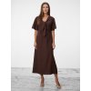 SIMPO lněné hnědé šaty Solea Mar s rukávkem