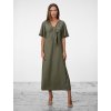SIMPO lněné khaki šaty Solea Mar s rukávkem