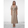 SIMPO lněné béžové šaty Solea Mar s rukávkem