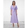 SIMPO lněné fialové šaty Solea Mar s rukávkem