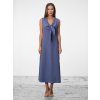 SIMPO lněné modré šaty Solea Mar bez rukávu