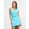 SIMPO azurové mini šaty Bow s výstřihem do V