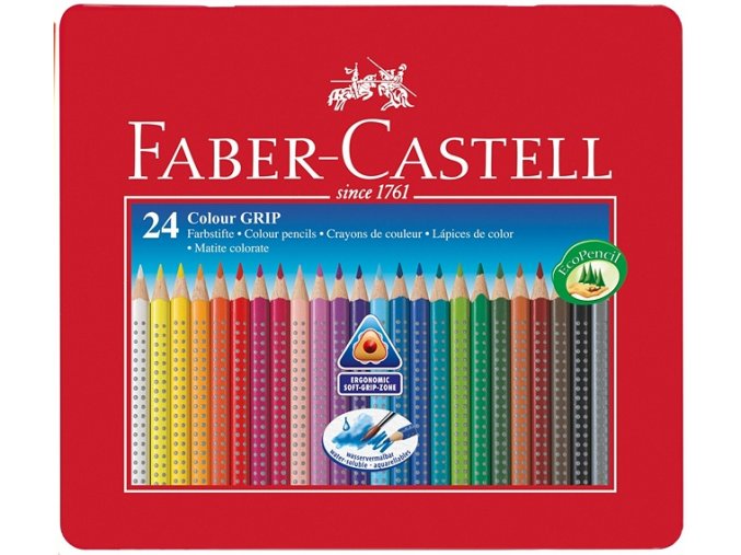 Sada 24 školních akvarelových pastelek GRIP - Faber-Castell v plechové krabičce