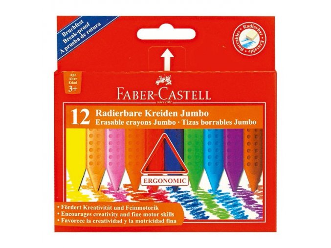 Sada 12 školních plastických pastelek trojhranných Faber-Castell GRIP JUMBO