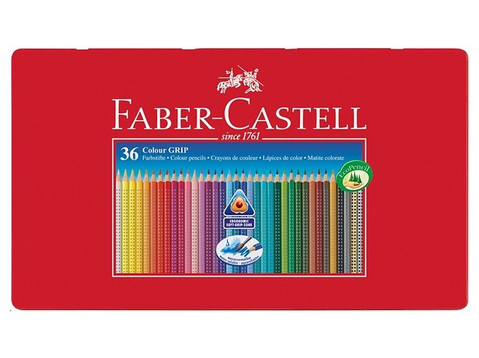 Sada 36 školních akvarelových pastelek GRIP - Faber-Castell v plechové krabičce