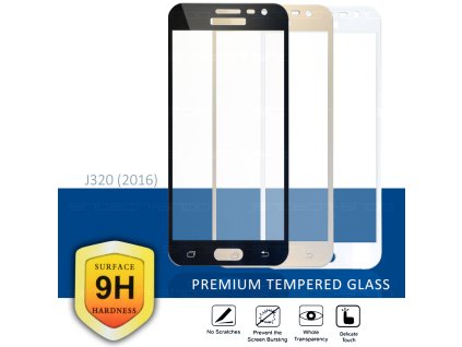 Ochranné Tvrzené Sklo 9H pro Samsung Galaxy J3 2016 Full cover (Barevná varianta Zlatá)