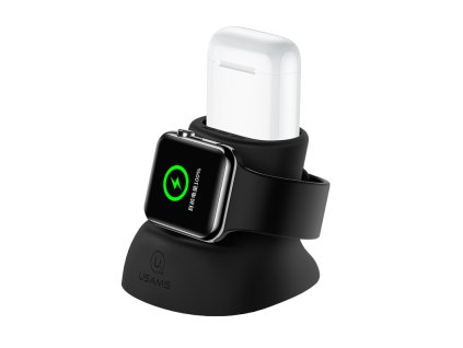 USAMS Nabíjecí stojánek pro Apple Watch/Airpods silikonový (Barevná varianta Černá)