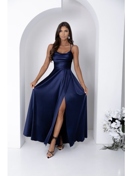 Společenské šaty VALERIA  SATYNA tmavě modrá