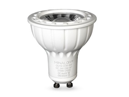 MINALOX stmievatelna LED ziarovka GU10 8W 2700K 36D biela DC24V smarthome