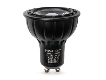 MINALOX stmievatelna LED ziarovka GU10 8W 3000K 36D cierna DC24V smarthome
