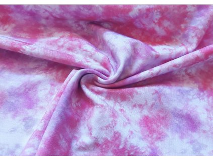 Bavlněný úplet – růžovo-fialový batikovaný motiv