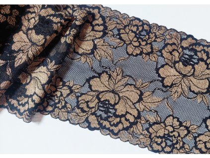 Černá krajka se zlatými květy –  krajka na šití spodního prádla
