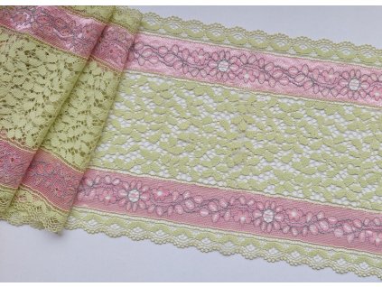 Žlutozelená krajka s růžovým zdobením