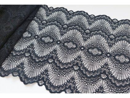 Černá krajka s motivem obloučků – 70 cm